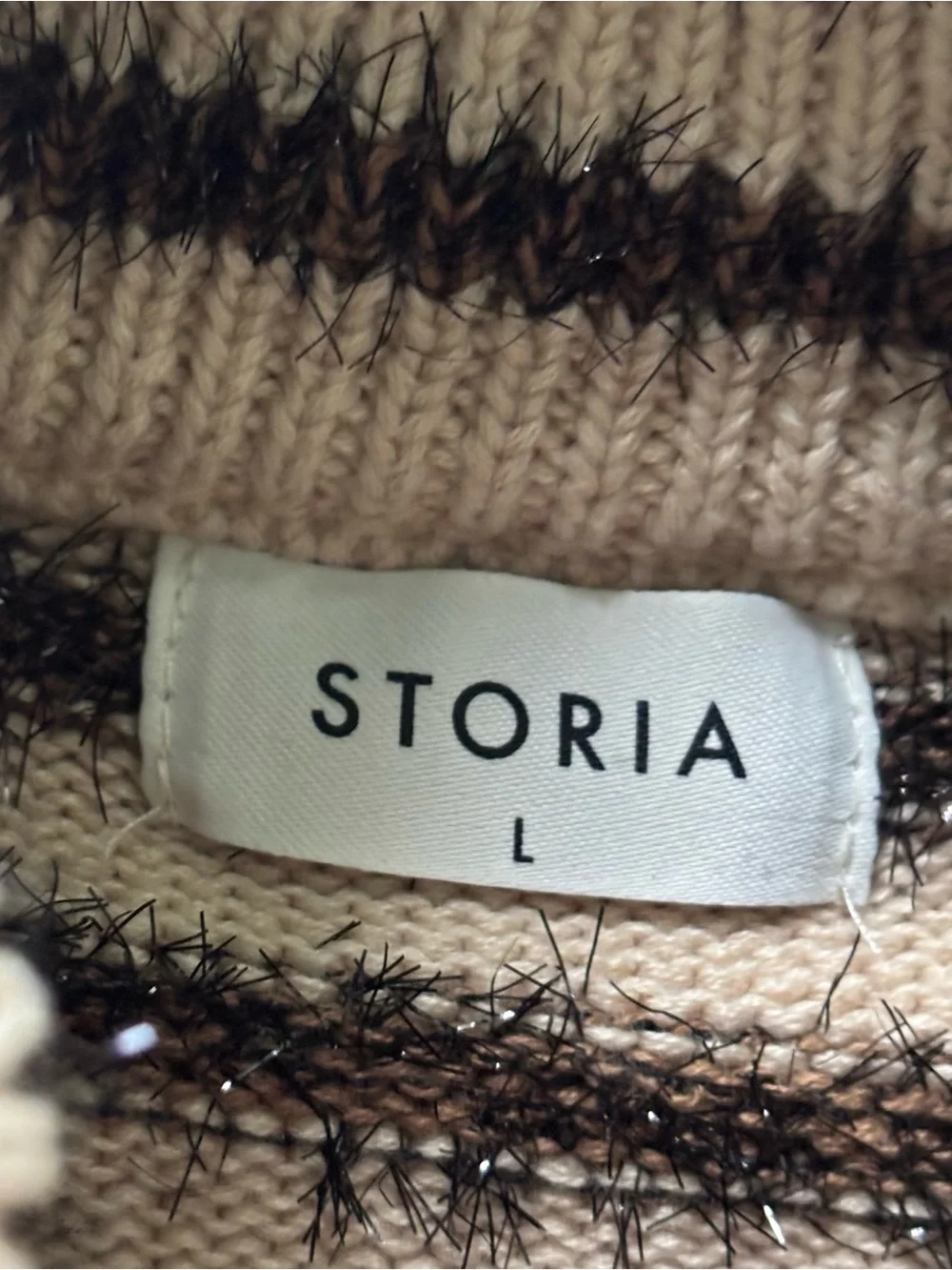 Storia Cropped Striped Turtleneck Sweater - Cream & Black